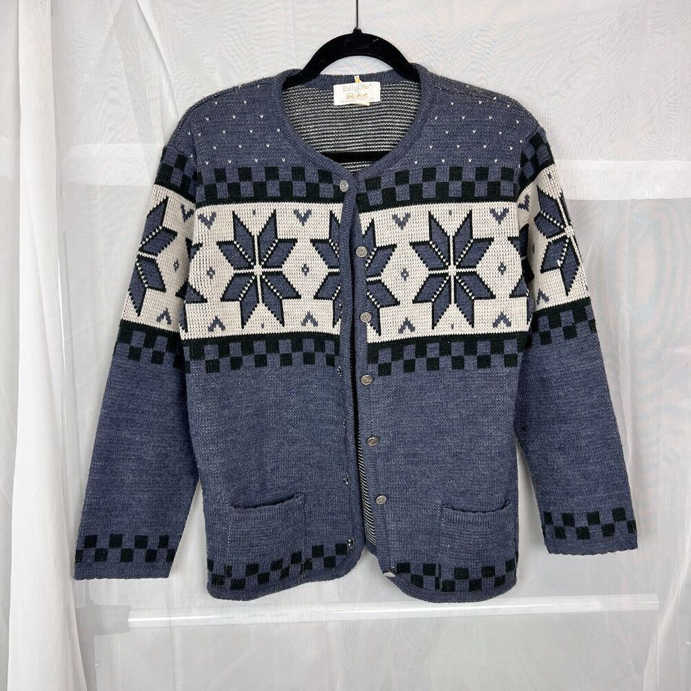 Vintage 70's Tally Ho acrlyic fair isle knit button front cardigan MD nordic